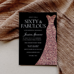Rose Gold Sparkle Dress Black 60th Birthday Party Invitation