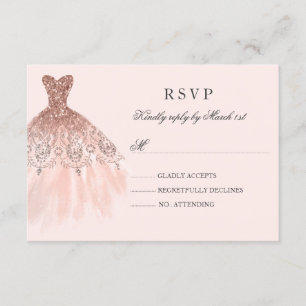 Rose Gold Sparkle Dress Quinceanera RSVP Card