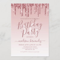 Rose Gold Sparkle Dripping Glitter 16th Birthday