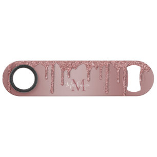Rose Gold Sparkle Dripping Glitter Monogram Bar Key