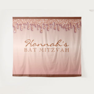 Rose Gold Sparkle Drippy Drip Bat Mitzvah Backdrop Tapestry