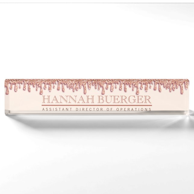 Rose Gold Sparkle Drippy Drip Boss Nameplate (Front)