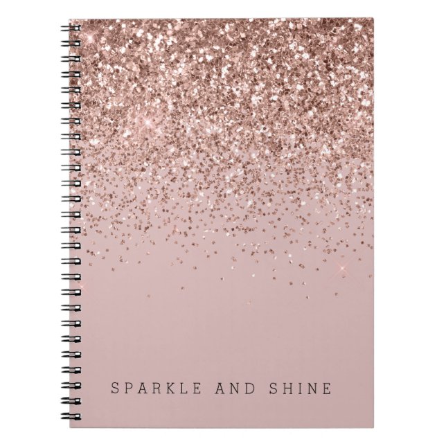 Rose Gold Sparkle Faux Glitter Notebook (Front)
