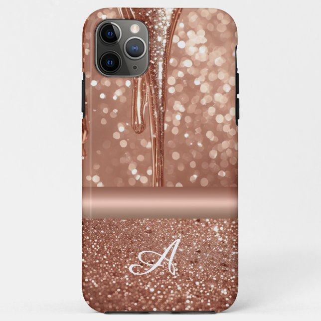 💖 Rose Gold Sparkle Flow Custom Name Glitter Drip Case-Mate iPhone Case (Back)