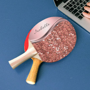 Rose Gold Sparkle Glam Bling Personalized Metal Ping Pong Paddle