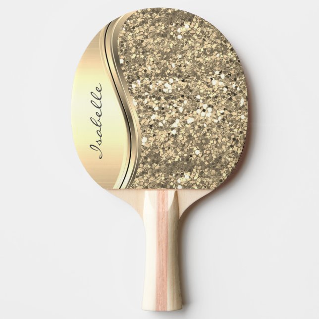 Rose Gold Sparkle Glam Bling Personalized Metal Ping Pong Paddle (Front)