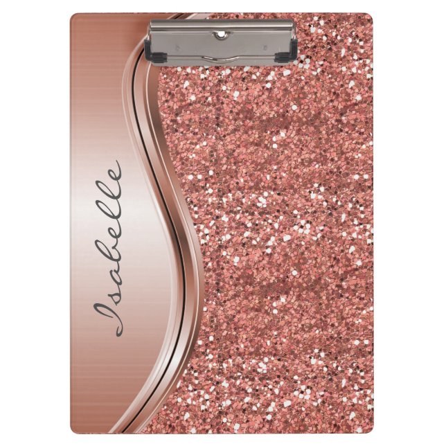 Rose Gold Sparkle Glam Bling Personalized Monogram Clipboard (Front)