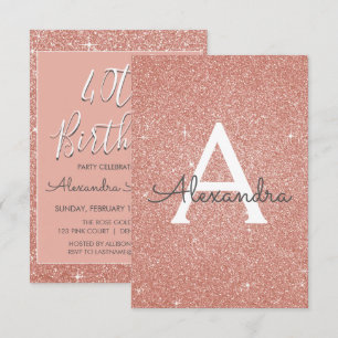Rose Gold Sparkle Glitter 40th Birthday Party Invitation