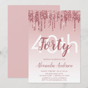 Rose Gold Sparkle Glitter 40th Birthday Party Invitation