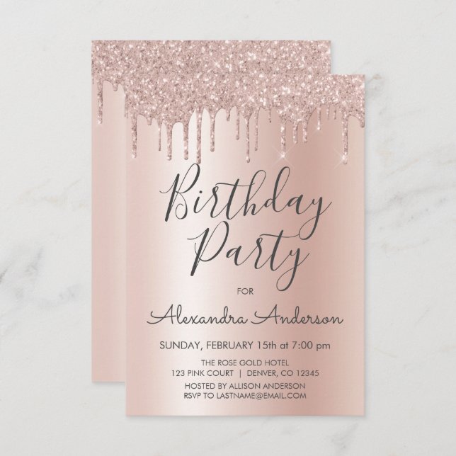 Rose Gold Sparkle Glitter Any Age Birthday Invitation (Front/Back)
