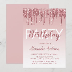 Rose Gold Sparkle Glitter Any Age Birthday Invitation