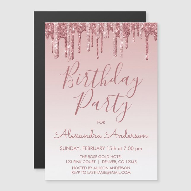 Rose Gold Sparkle Glitter Any Age  Birthday Magnetic Invitation (Front/Back)