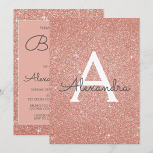 Rose Gold Sparkle Glitter Baptism Invitation