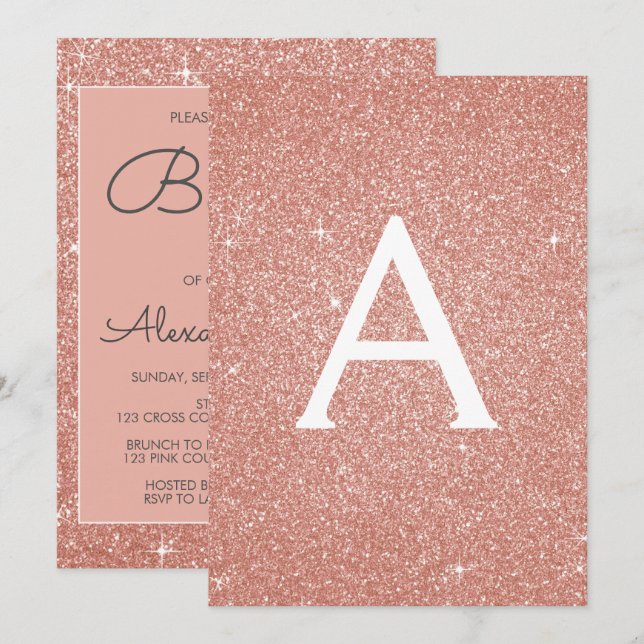 Rose Gold Sparkle Glitter Baptism Invitation (Front/Back)