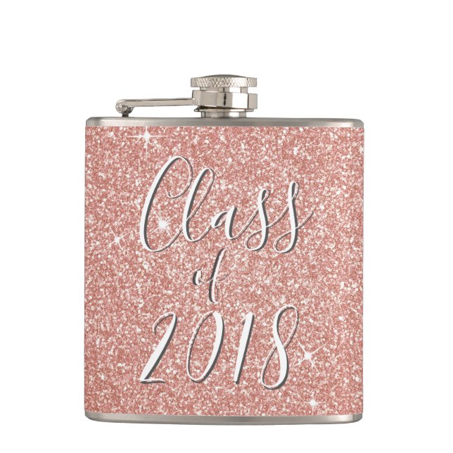 Rose Gold Sparkle Glitter Class of 2018 Graduate Hip Flask (Front)