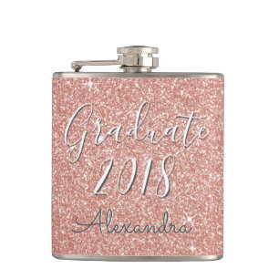 Rose Gold Sparkle Glitter Class of 2018 Graduate Hip Flask
