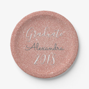 Rose Gold Sparkle Glitter Class of Graduation Paper Plate