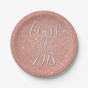 Rose Gold Sparkle Glitter Class of Graduation Paper Plate