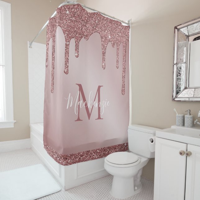 Rose Gold Sparkle Glitter Drips Monogram (In Situ)