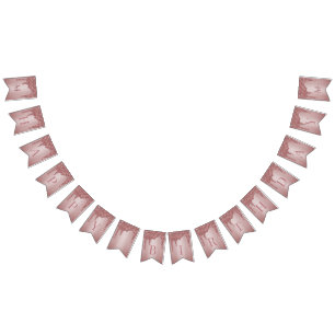 Rose Gold Sparkle Glitter Drips Monogram Birthday Bunting Flags