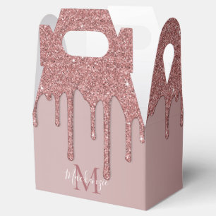Rose Gold Sparkle Glitter Drips Monogram Favor Box