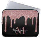 Rose Gold Sparkle Glitter Drips Monogram on Black