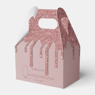 Rose Gold Sparkle Glitter Drips Quinceanera Favor Box