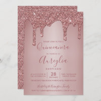 Rose Gold Sparkle Glitter Drips Quinceañera