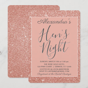 Rose Gold Sparkle Glitter Hen's Night Party Invitation