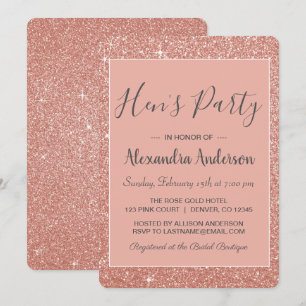 Rose Gold Sparkle Glitter Hen's Party Invitation