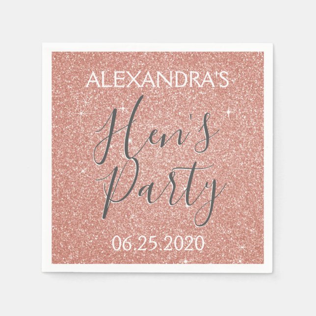 Rose Gold Sparkle Glitter Hen's Party Napkin (Front)