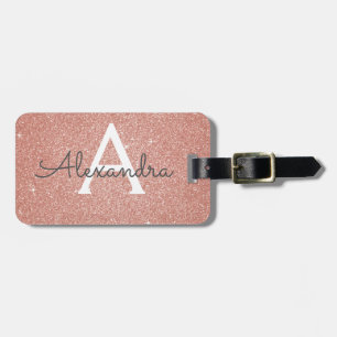Rose Gold Sparkle Glitter Monogram Name Luggage Tag
