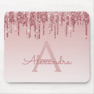 Rose Gold Sparkle Glitter Monogram Name Mousepad