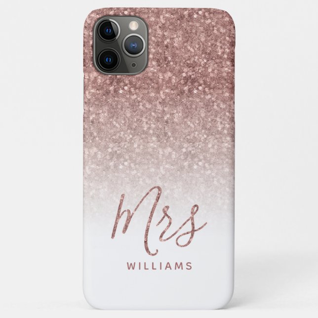 Rose Gold Sparkle Glitter Personalized Mrs Bride Case-Mate iPhone Case (Back)