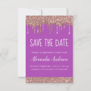 Rose Gold Sparkle Glitter Sweet 16 Save the Date Invitation