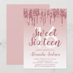 Rose Gold Sparkle Glitter Sweet Sixteen Birthday Invitation