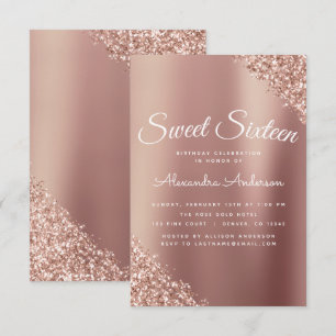 Rose Gold Sparkle Glitter Sweet Sixteen Birthday Invitation