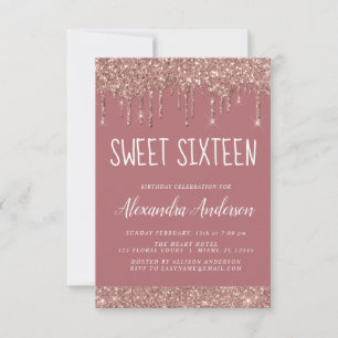 Rose Gold Sparkle Glitter Sweet Sixteen Birthday Invitation