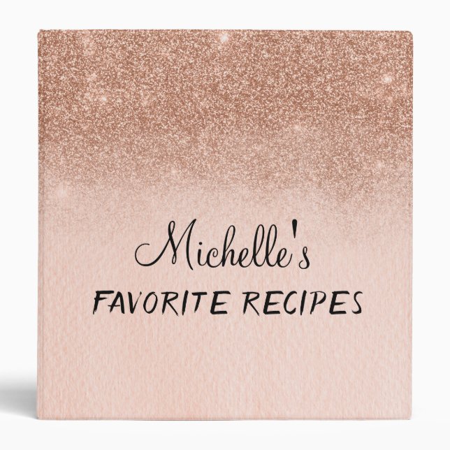 Rose Gold Sparkle Glitter Waterfall Recipe Binder (Front)