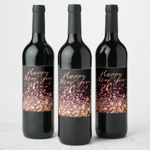 Rose Gold Sparkle Happy New Year Wine Label