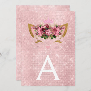 Rose Gold Sparkle Kitten Girly Birthday Party Invitation