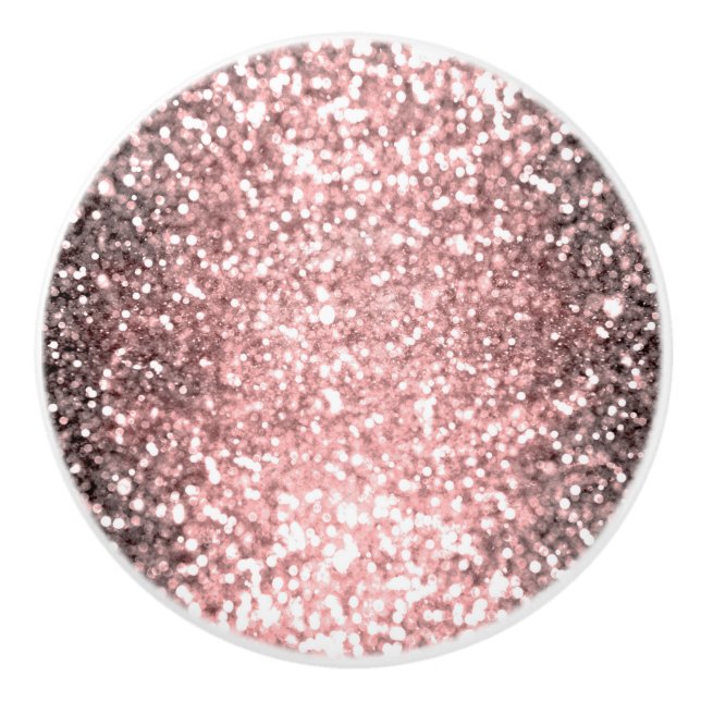 Rose Gold Sparkle Lights Girls Glittery Sparkly Ceramic Knob (Front)