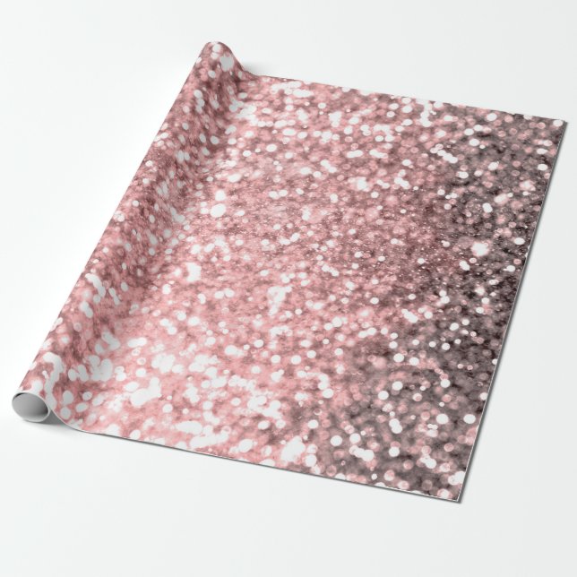 Rose Gold Sparkle Lights Girls Glittery Sparkly Wrapping Paper (Unrolled)