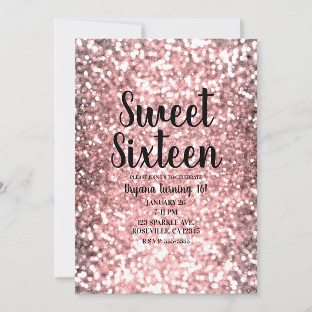 Rose Gold Sparkle Lights Glitter Sparkly Sweet 16 Invitation (Front)