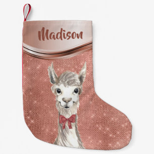 Rose Gold Sparkle Llama Pretty Personalized Small Christmas Stocking