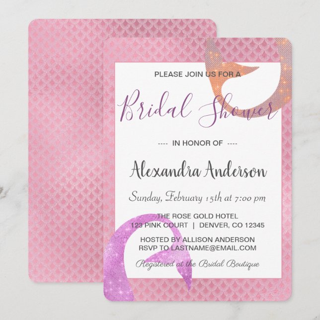 Rose Gold Sparkle Mermaid Bridal Shower Invitation (Front/Back)