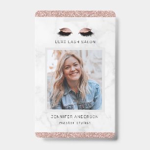 Rose Gold Sparkle Salon Logo Photo Stylist ID Badge