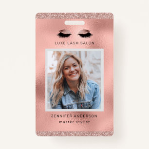 Rose Gold Sparkle Salon Logo Photo Stylist ID Badge
