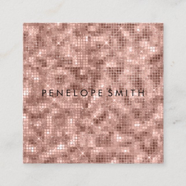 Rose Gold Sparkle Tiles Beauty Stylist   Square Business Card (Front)