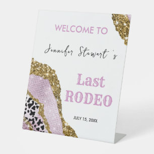 Rose gold sparkling glitter disco bachelorette  pedestal sign